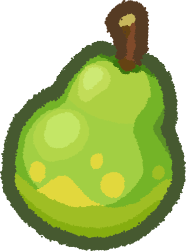 a green pear with a brown stem and lighter markings